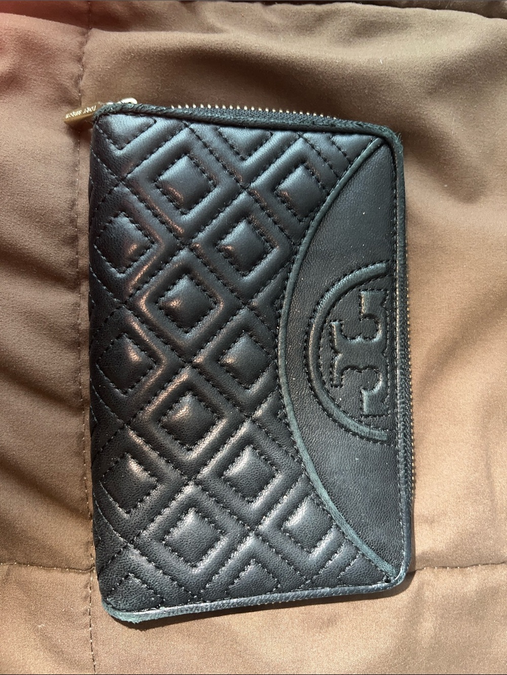 Tory Burch Black Quilted Zip Card Wallet